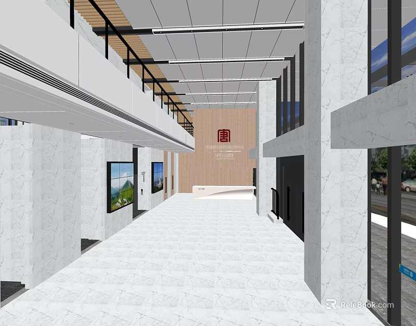 Modern Reception Area Design With Marble Walls Wooden Panel Spacious Layout And Natural Light 3d model 