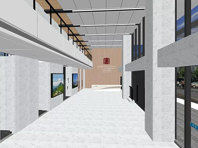 Modern Reception Area Design With Marble Walls Wooden Panel Spacious Layout And Natural Light 3d model