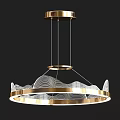 Modern Gold Chandelier With Layered Circular Rings And Wavy Patterns Design