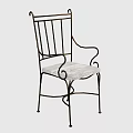 Single Chair With Vintage Metal Frame Wooden Slatted Seat And Curved Armrests