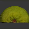 Fresh Green Yellow Pomelo With Textured Skin And Red Stem On Dark Background