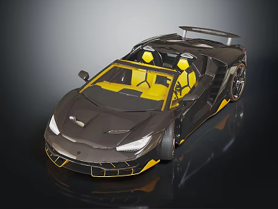 Black Convertible Sports Car With Yellow Seats And Sleek Aerodynamic Design 3d model