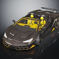 Black Convertible Sports Car With Yellow Seats And Sleek Aerodynamic Design