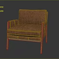 Stylish Modern Orange Armchair With Upholstered Fabric Seat And Wooden Frame