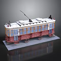Model Tram With Snow Covered Top Red And Beige Body Blue Windows And Trolley Pole