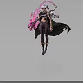 Fantasy Character With Purple Hair Pink Creature Energy And Black Cloak Tattoos