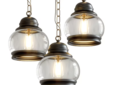 Vintage Style Pendant Lights With Clear Glass Shades And Metal Bases Illuminated 3d model