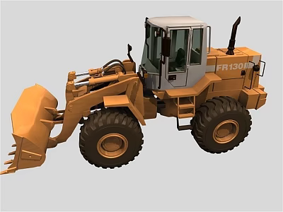 Yellow FR150P Construction Loader With Front Bucket Large Tires And Cab 3d model