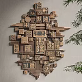 Wooden Chinese Style Wall Decor With 3D Chinese Characters Traditional Patterns And Green Bamboo Plant