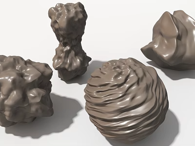 Artistic Sculpture Carvings With Various Textured Shapes And Spiral Patterns On White Background 3d model