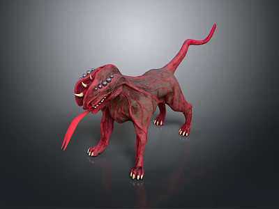 Mythical Red Monster Dog Character Featuring Fangs And Long Tongue 3d model