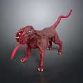 Mythical Red Monster Dog Character Featuring Fangs And Long Tongue