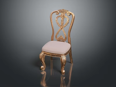 Elegant Golden Dining Chair With Carved Backrest Curved Legs And Light Padded Seat 3d model