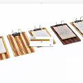 Set Of Wooden Clipboards Featuring Various Wood Grain Patterns And Metal Clips