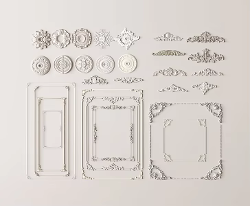 French plaster carved disc carved lamp panel combination angle flower plaster line 3d model