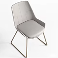 Modern Gray Leather Dining Chair With Curved Back And Gold Metal Legs