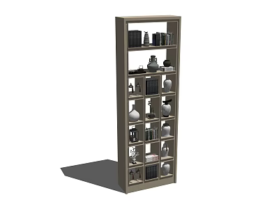 Multi Tiered Open Storage Shelving Unit With Books Vases And Decorative Items 3d model