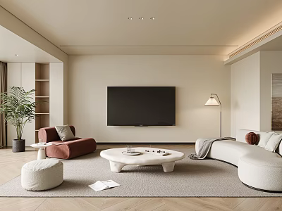 Modern Living Room Interior Design With Sofa Coffee Table Floor Lamp And Plants 3d model