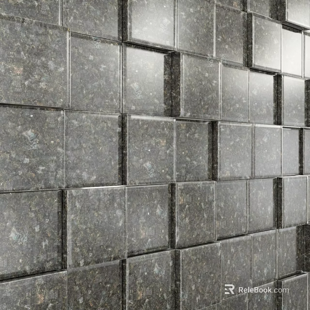Gray Square Stone Tile Wall With Textured Surface For Modern Interior Design 3d model