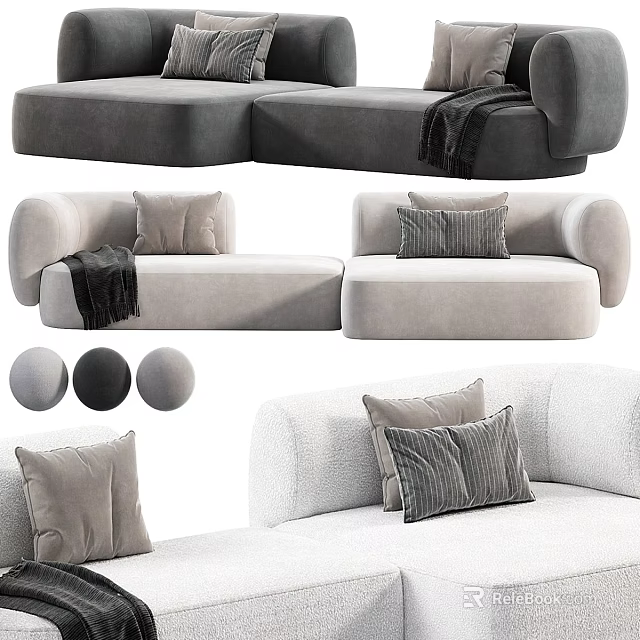 Modern Sectional Sofa With Cozy Pillows Throw Blanket And Color Options 3d model