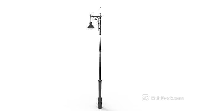 Traditional Black Street Lamp As Urban Road Facility With Classic Design And Metal Pole 3d model 