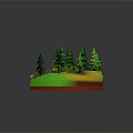 Natural Scenery Model With Green Pine Trees Blue Stream And Yellow Plants