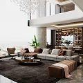 Modern Duplex Living Room Interior Design With Marble Dining Table And Chandelier