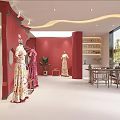Modern Elegant Clothing Store Interior With Wavy Ceiling And Red Dress Mannequin