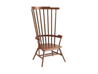 Sturdy Solid Wood Bar Stool With Slat Backrest And Armrest Design 3d model