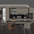 Modern Restaurant Interior Design With Dining Table Chairs And Gray Cabinets 3d model