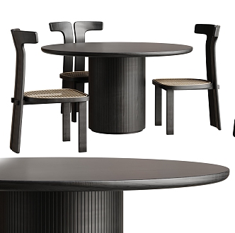 WestElm dining table and chair combination 3d model