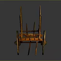 Ancient Wooden Cart With Vertical Rails And Large Spoked Wheels