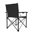Folding Leisure Chair with Gray Fabric Seat Backrest and Black Metal Armrests Frame