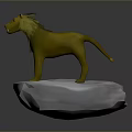 Yellow Lion with Fluffy Mane Standing on White Rock