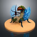 Game Movie Sci Fi Character With Green Body Blue Transparent Glowing Wings On Round Base