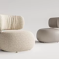 Modern Single Sofa with Light Beige Textured Fabric Curved Seat and Round Metal Legs