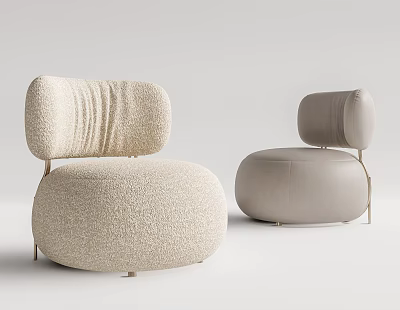 Modern Single Sofa with Light Beige Textured Fabric Curved Seat and Round Metal Legs 3d model