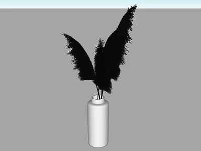 Stylish Decorative Ornament Set with White Vase and Black Feathery Plumes 3d model