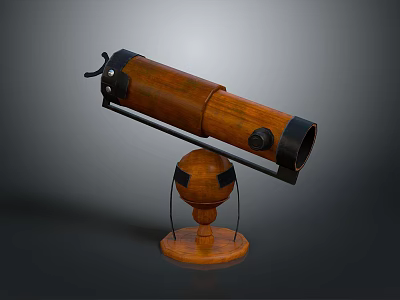 Vintage Wooden Telescope With Metal Accents On Sphere Base For Scenic Viewing 3d model