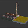Miniature Roadway Scene With Red White Striped Barriers And Green Grass Area