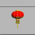 Red Lantern Household Item With Yellow Tassels Hanging On Black Pole White Wall With Shadow