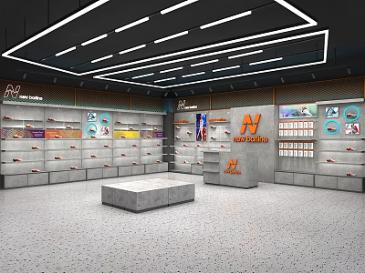 NEO COMFORT Shoe Store Interior With Display Shelves And Brand Logo 3d model