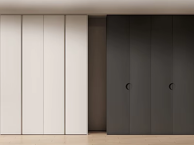 Modern Light And Dark Wardrobe With Minimalist Design Flat Panel Doors And Round Handles 3d model