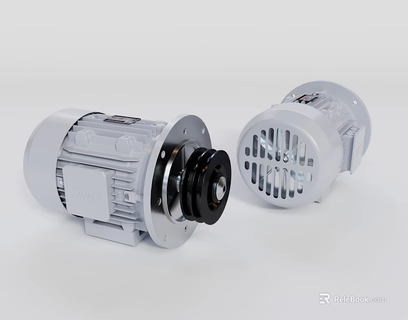 Industrial Equipment Electric Motors With White Housing Black Pulley And Metal Casing 3d model 