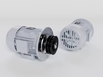 Industrial Equipment Electric Motors With White Housing Black Pulley And Metal Casing 3d model