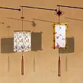 Traditional Chinese Hanging Lanterns with Bamboo Frame Floral Patterns and Shadow Effects