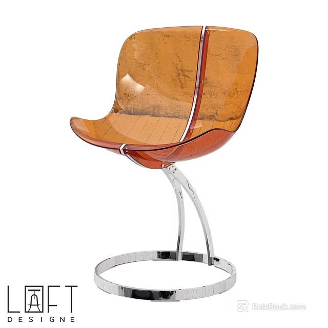 Modern Acrylic Single Chair With Amber Transparent Seat And Chrome Metal Base 3d model 