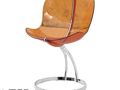 Modern Acrylic Single Chair With Amber Transparent Seat And Chrome Metal Base 3d model