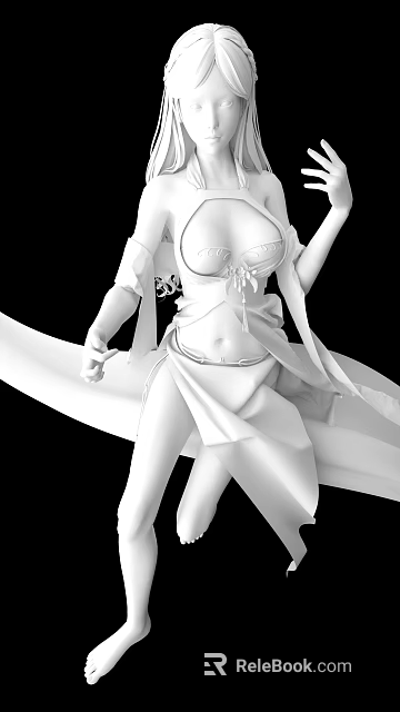 Game Movie Character 3D Model with Flowing Robe Dynamic Pose and Ornate Details 3d model 