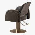 Modern Gray Armchair With Curved Armrests Swivel Metal Base Stitched Details